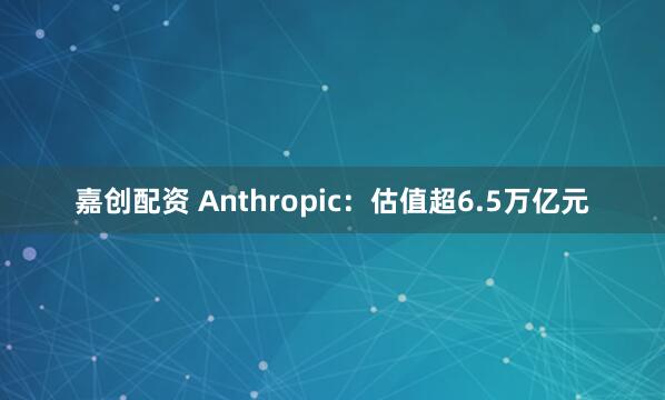 嘉创配资 Anthropic:估值超6.5万亿元